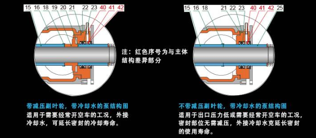 压滤机专用泵带减压副叶轮和不带副叶轮的结构图